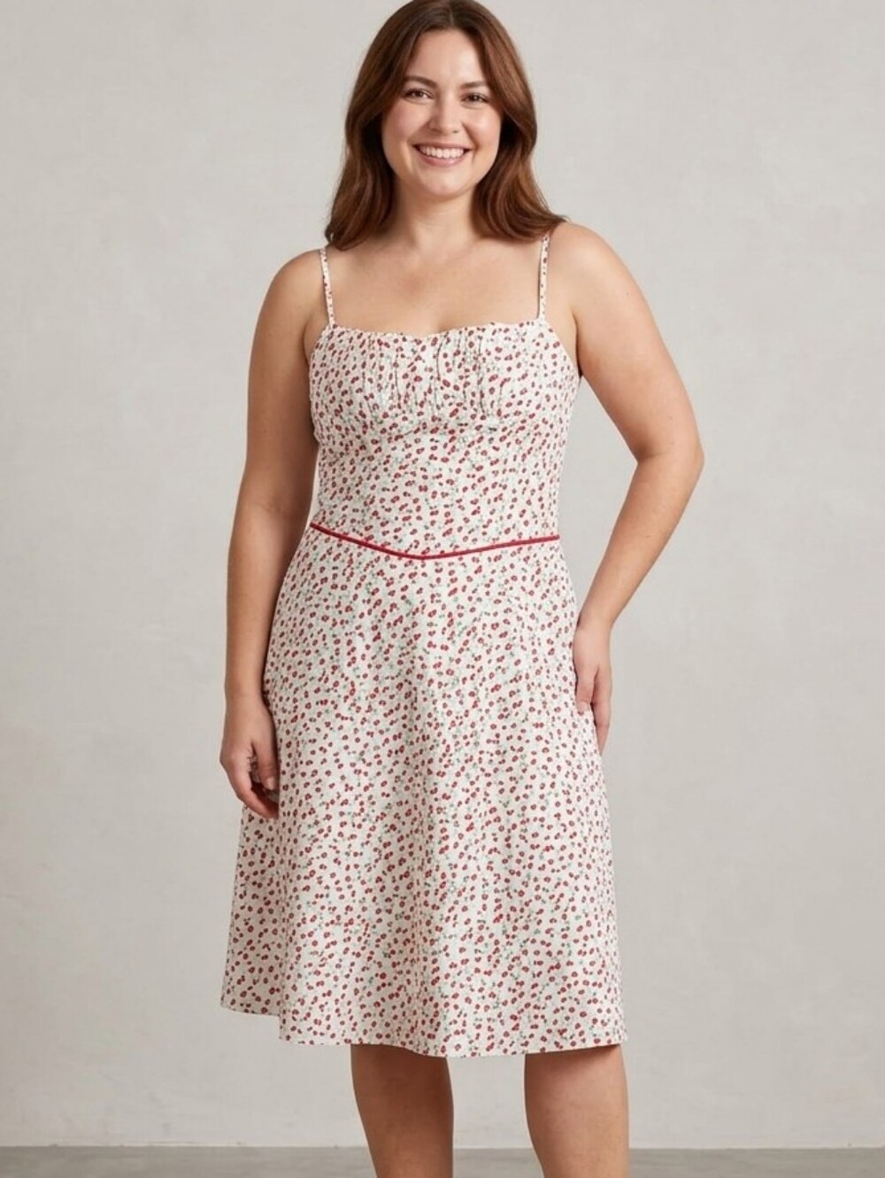 Vintage Colori White Cherry Print Sundress with Red Trim